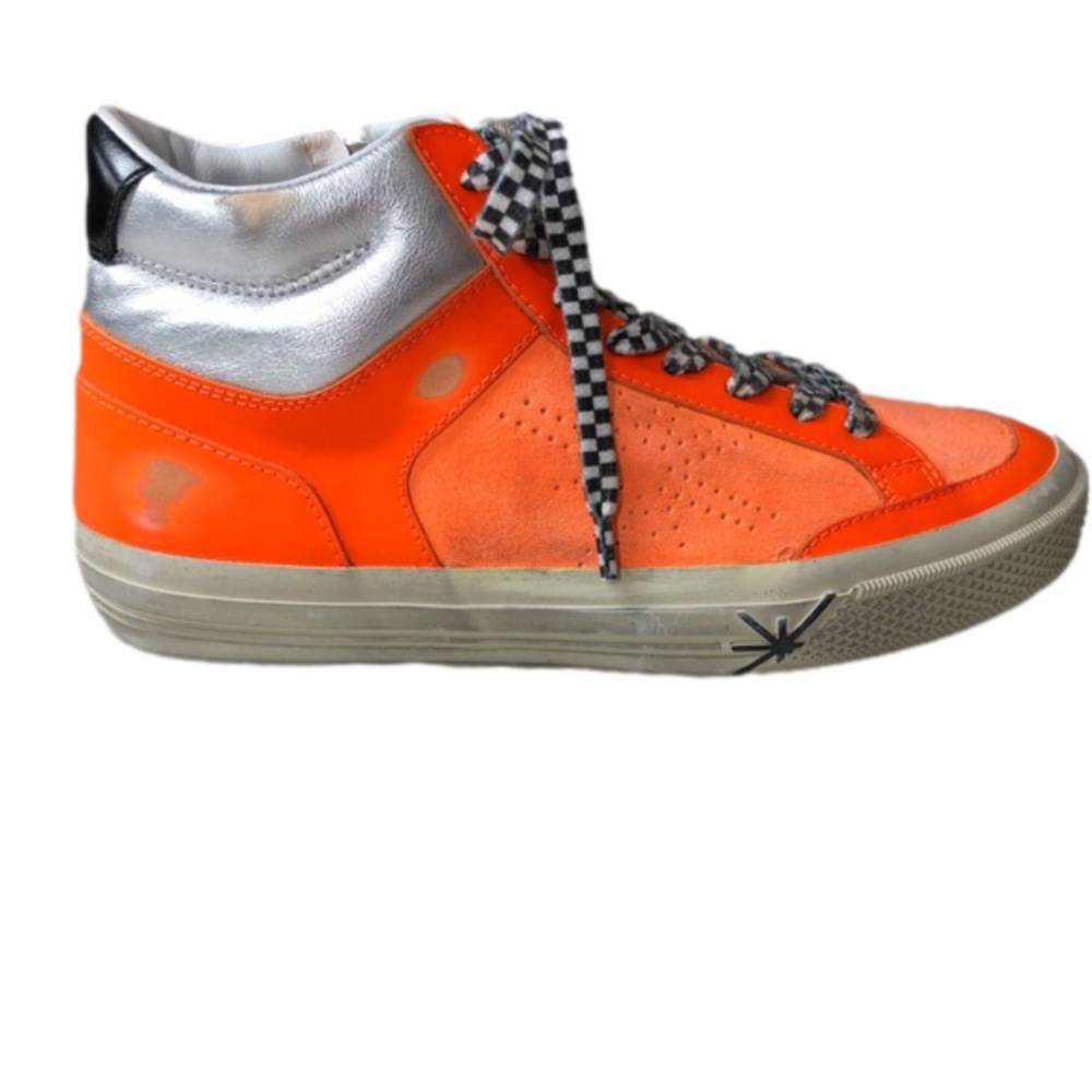 Women’s High-Top Sneakers in Bright Orange with Silver Accent